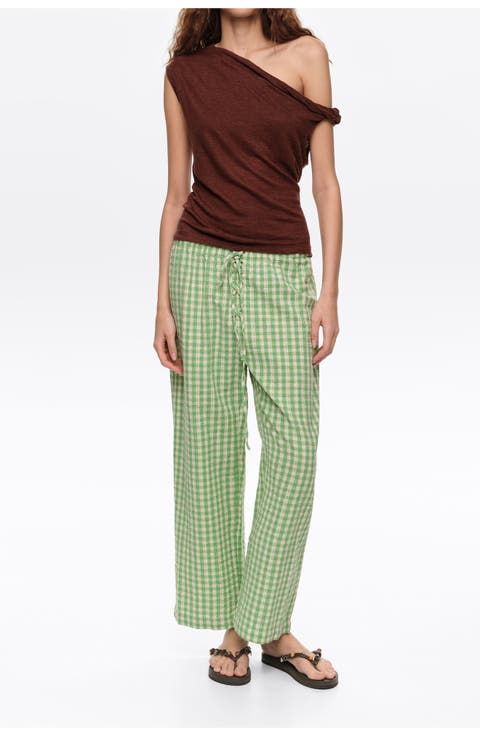 Checked Corset-Waist Trousers