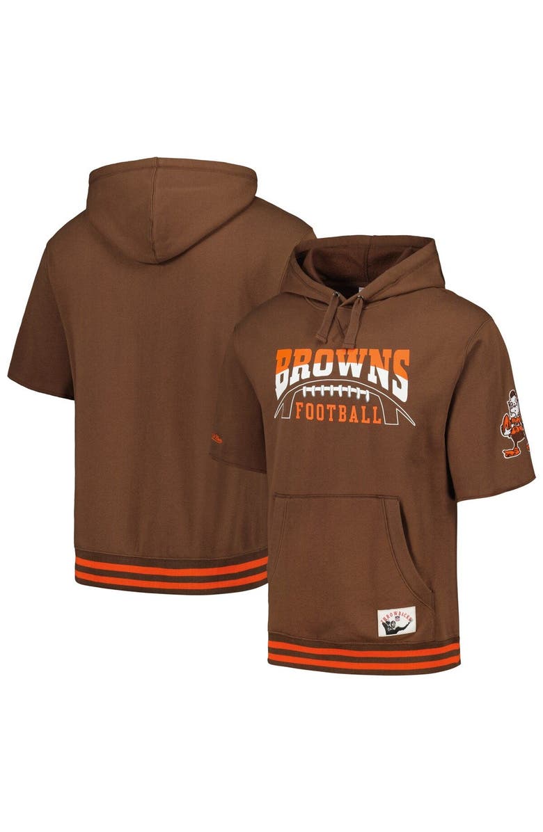 Mitchell & Ness Men's Mitchell & Ness Brown Cleveland Browns Pre-Game Short Sleeve Pullover Hoodie, Main, color, Brown