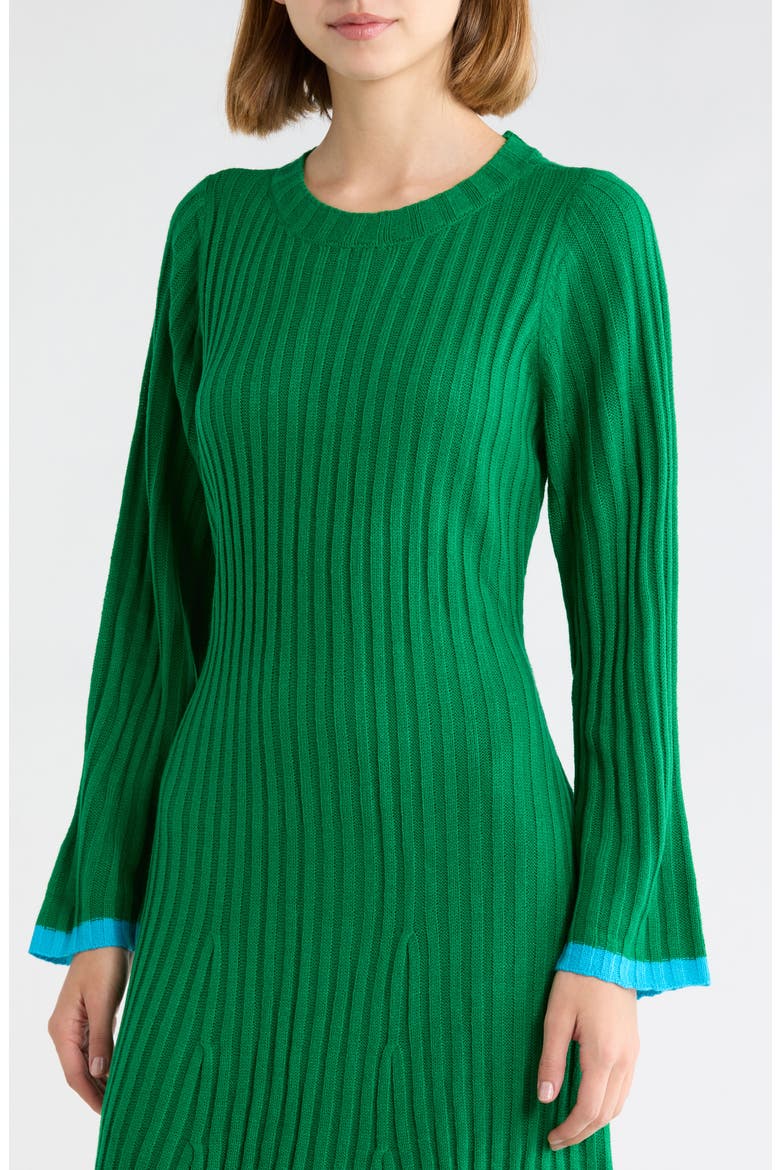 Kamala Long Sleeve Rib Knit Midi Dress, Alternate, color, KELLY-GREEN