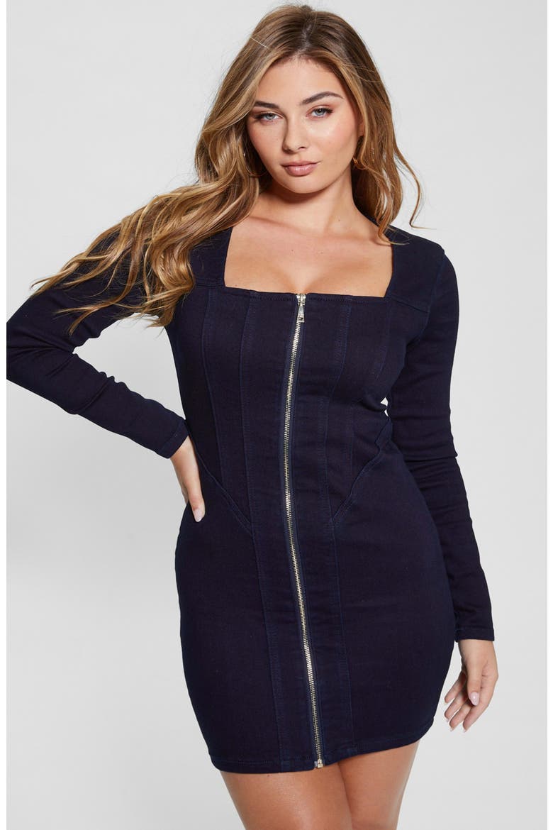 Long Sleeve Corset Denim Minidress, Alternate, color, TINT