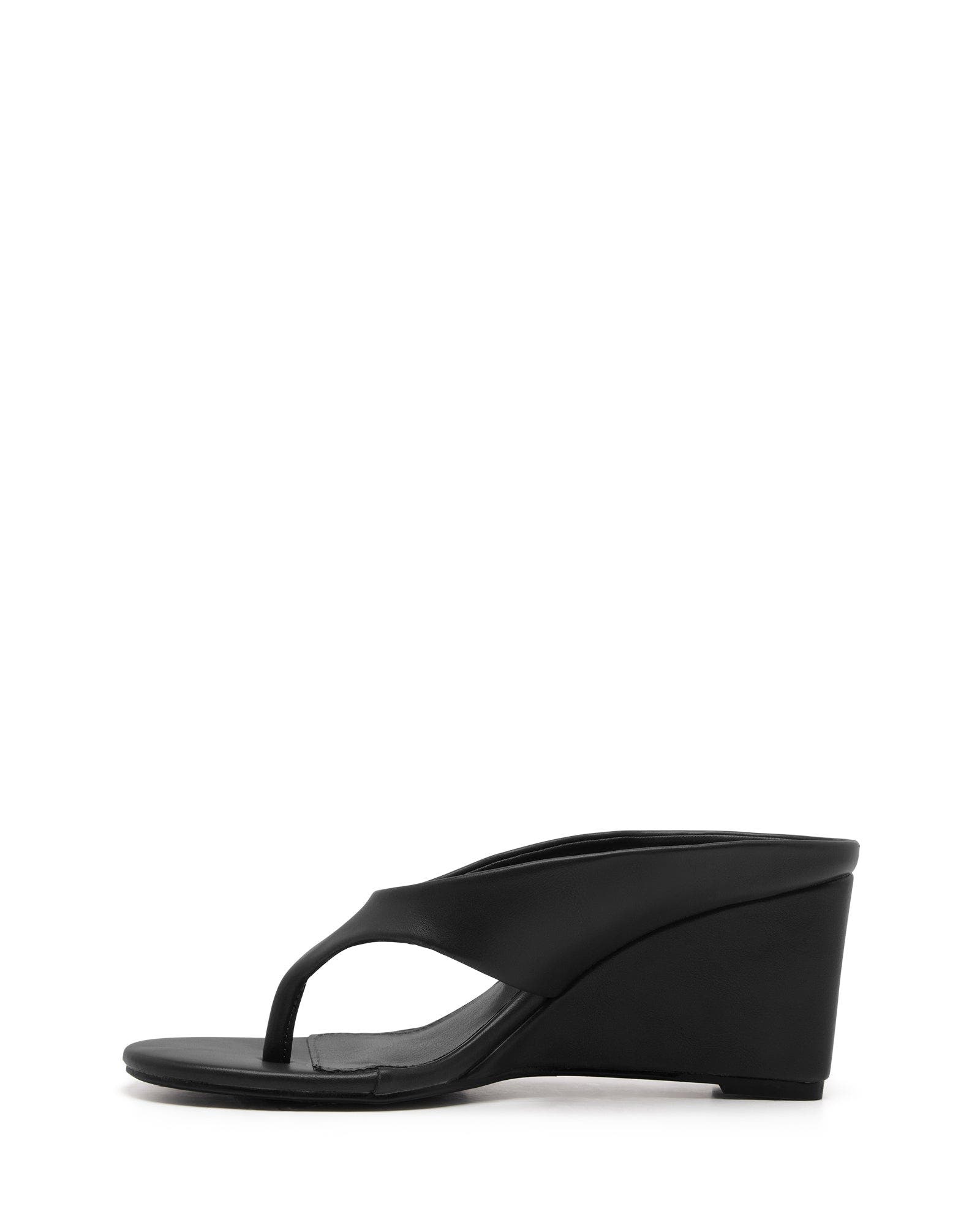 Therapy Australia Sera Round Toe Wedge Thong Heel, Alternate, color, Black Smooth Pu