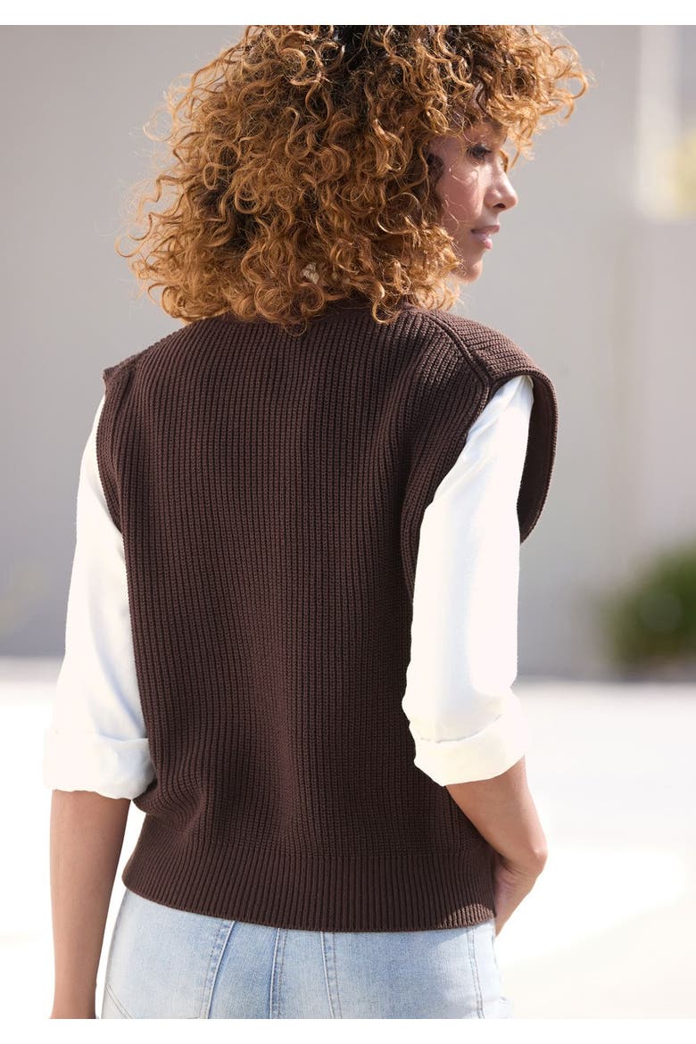Button Detail Sweater Vest, Alternate, color, Brown