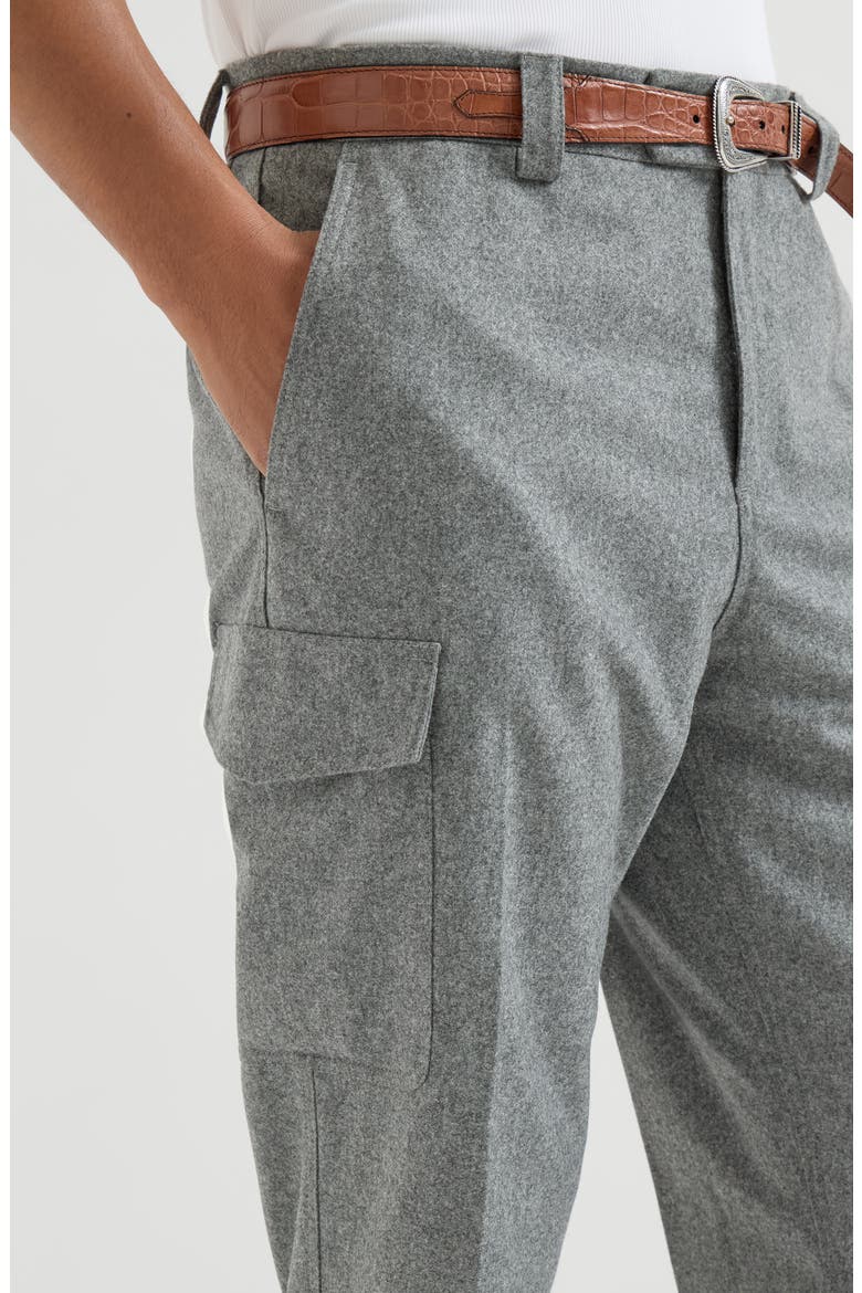 Virgin wool flannel trousers with cargo pockets, Alternate, color, Medium Grey