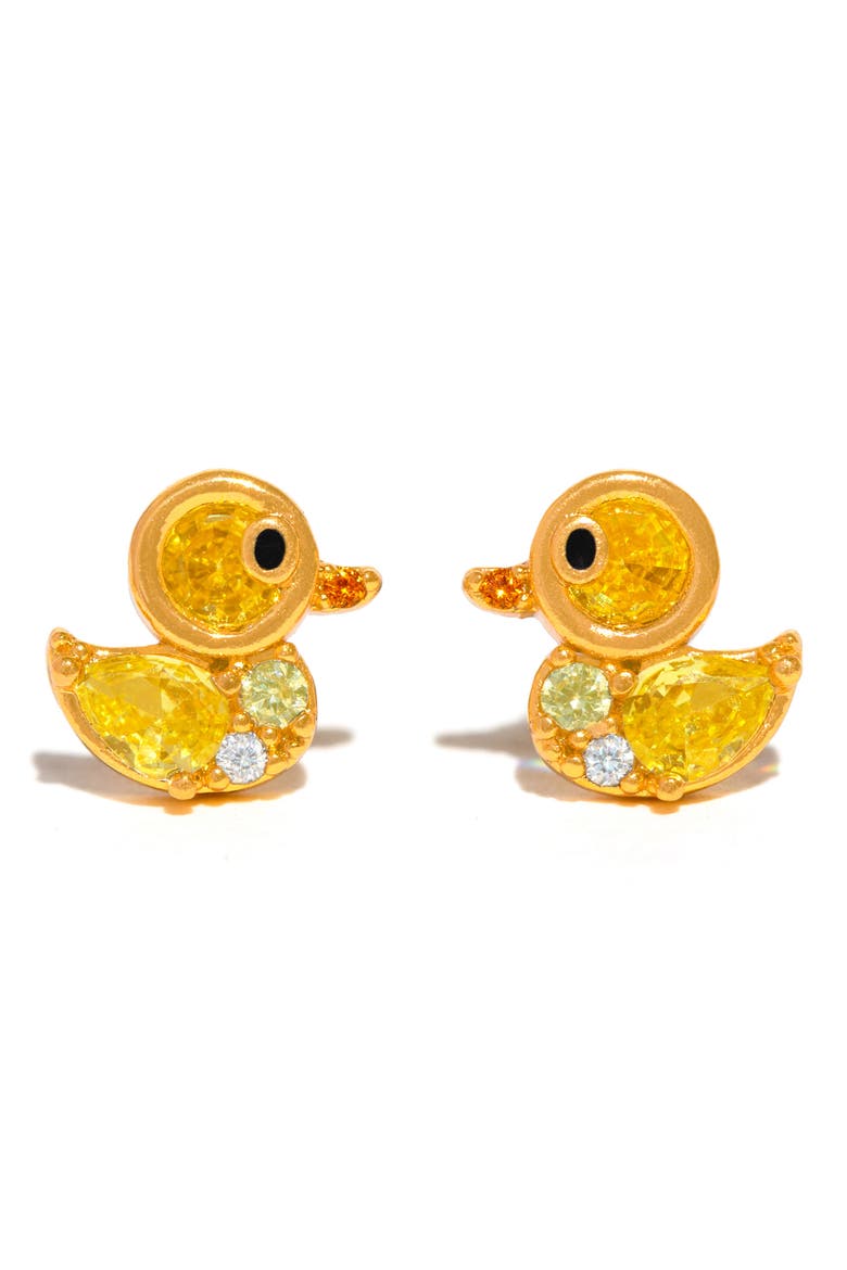 Rubber Ducky Cubic Zirconia Stud Earrings, Main, color, GOLD