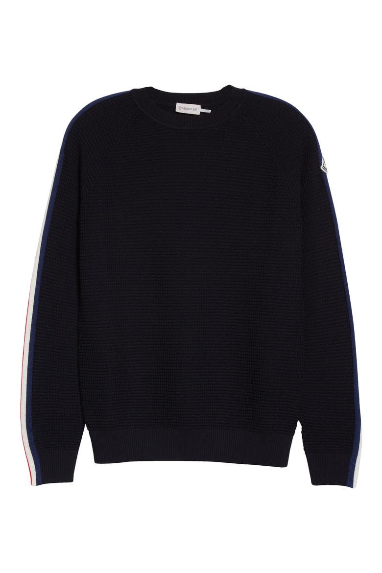Piped Sleeve Waffle Knit Sweater, Alternate, color, NAVY