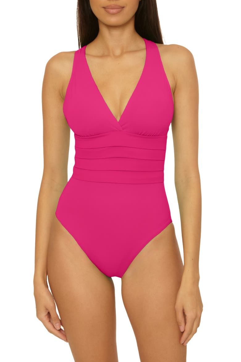 Sun Goddess Pleated One-Piece Swimsuit, Main, color, HOT PINK