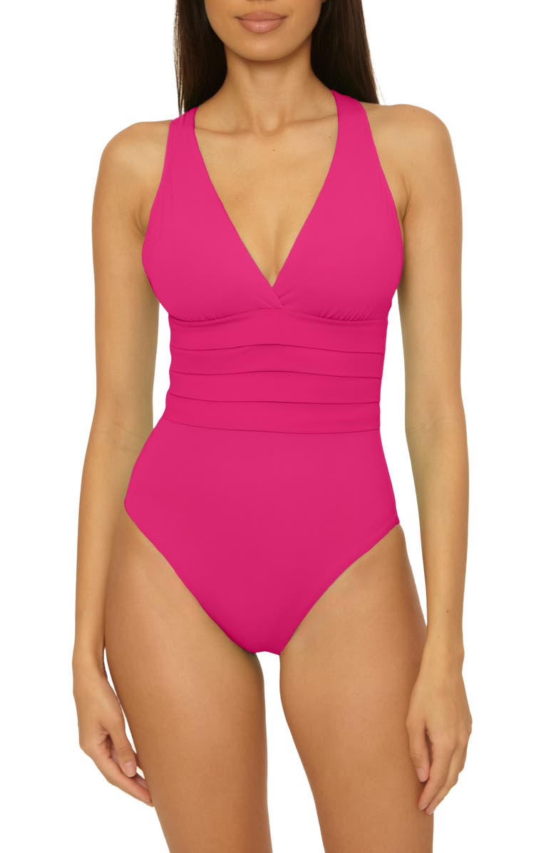 Soluna Sun Goddess Pleated One-Piece Swimsuit, Main, color, Hot Pink