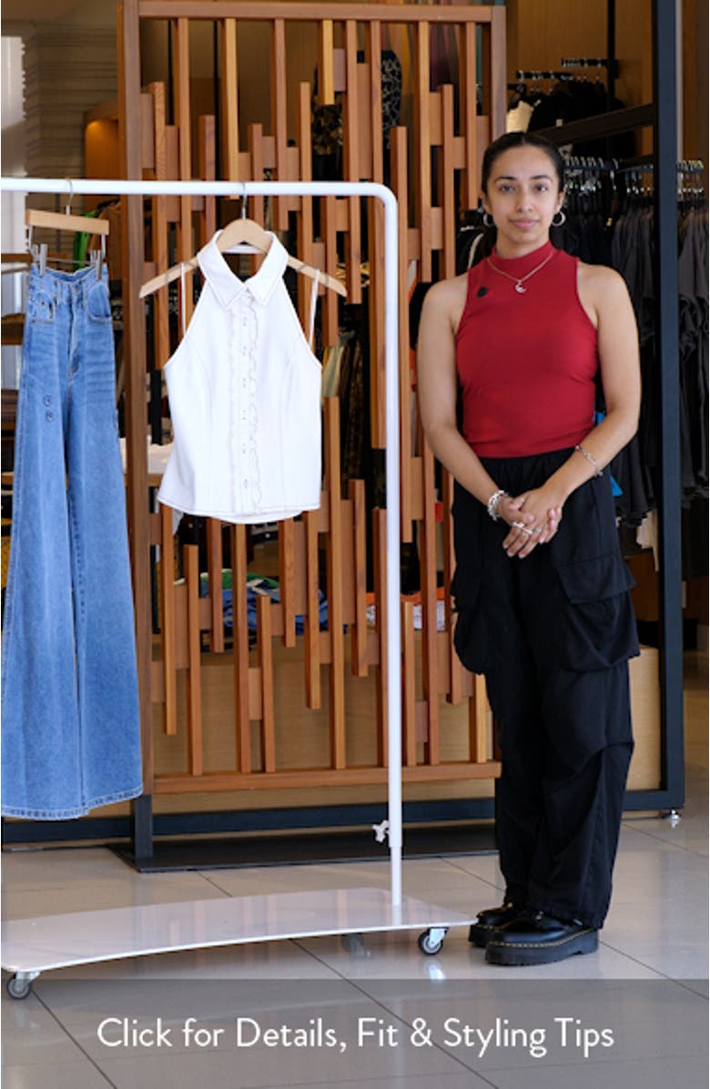 Afterglow Ruffle Denim Halter Top, sales video thumbnail