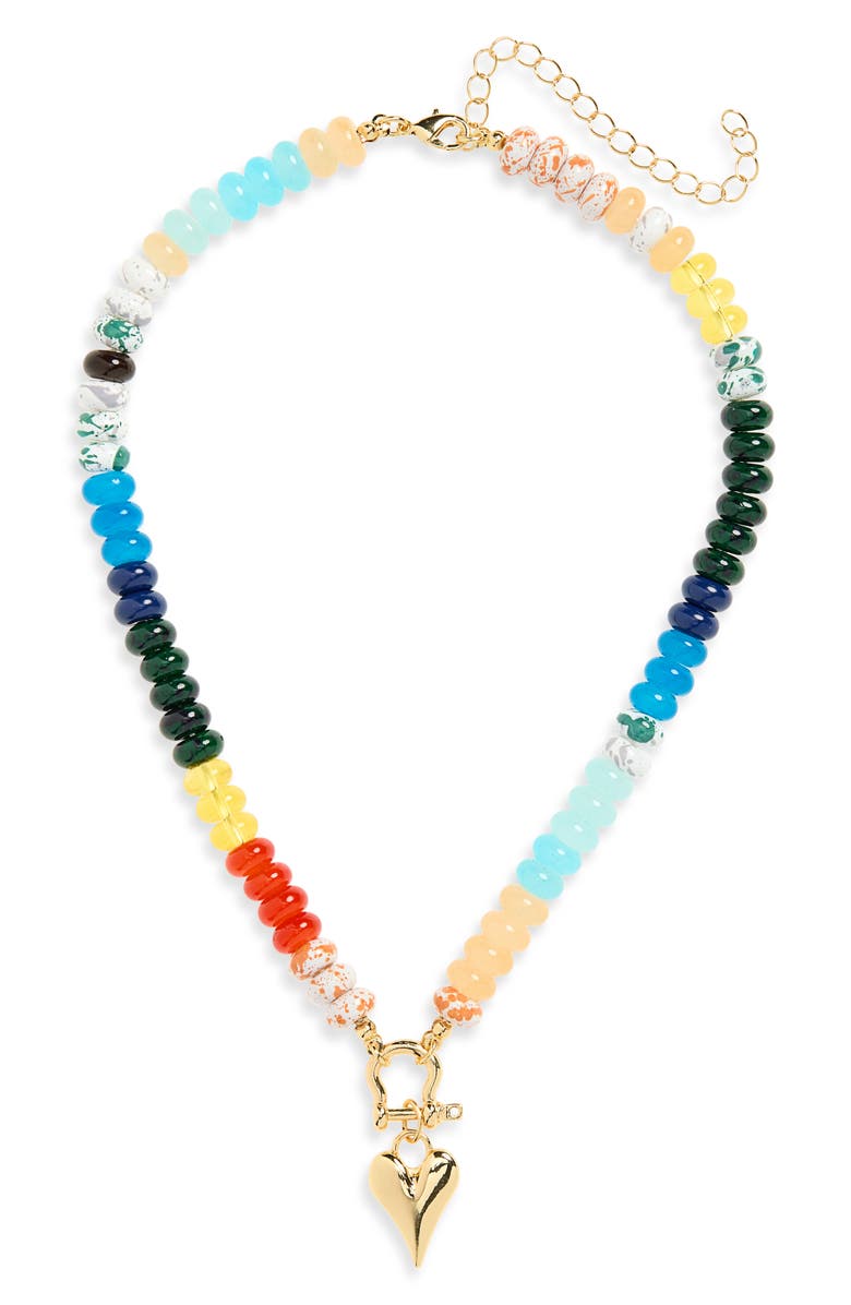 Leith Beaded Toggle Heart Pendant Necklace, Alternate, color, Rainbow Multi- Gold