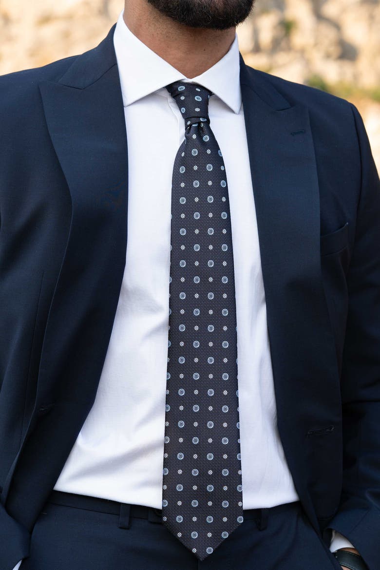 Benelli - Extra Long Silk Jacquard Tie for Men, Alternate, color, Dark Navy