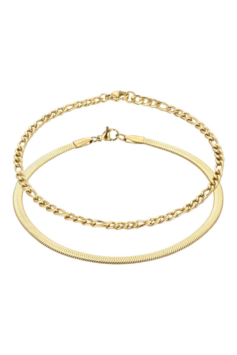 Set of 2 18K Gold Plated Stainless Steel Chain Anklets, Main, color, GOLD