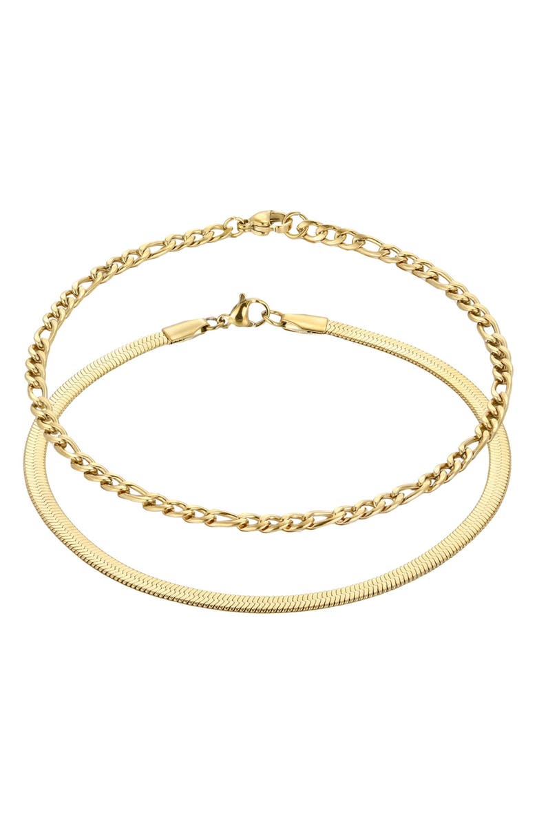 Adornia Set of 2 18K Gold Plated Stainless Steel Chain Anklets, Main, color, 
