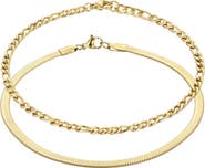Adornia Set of 2 18K Gold Plated Stainless Steel Chain Anklets