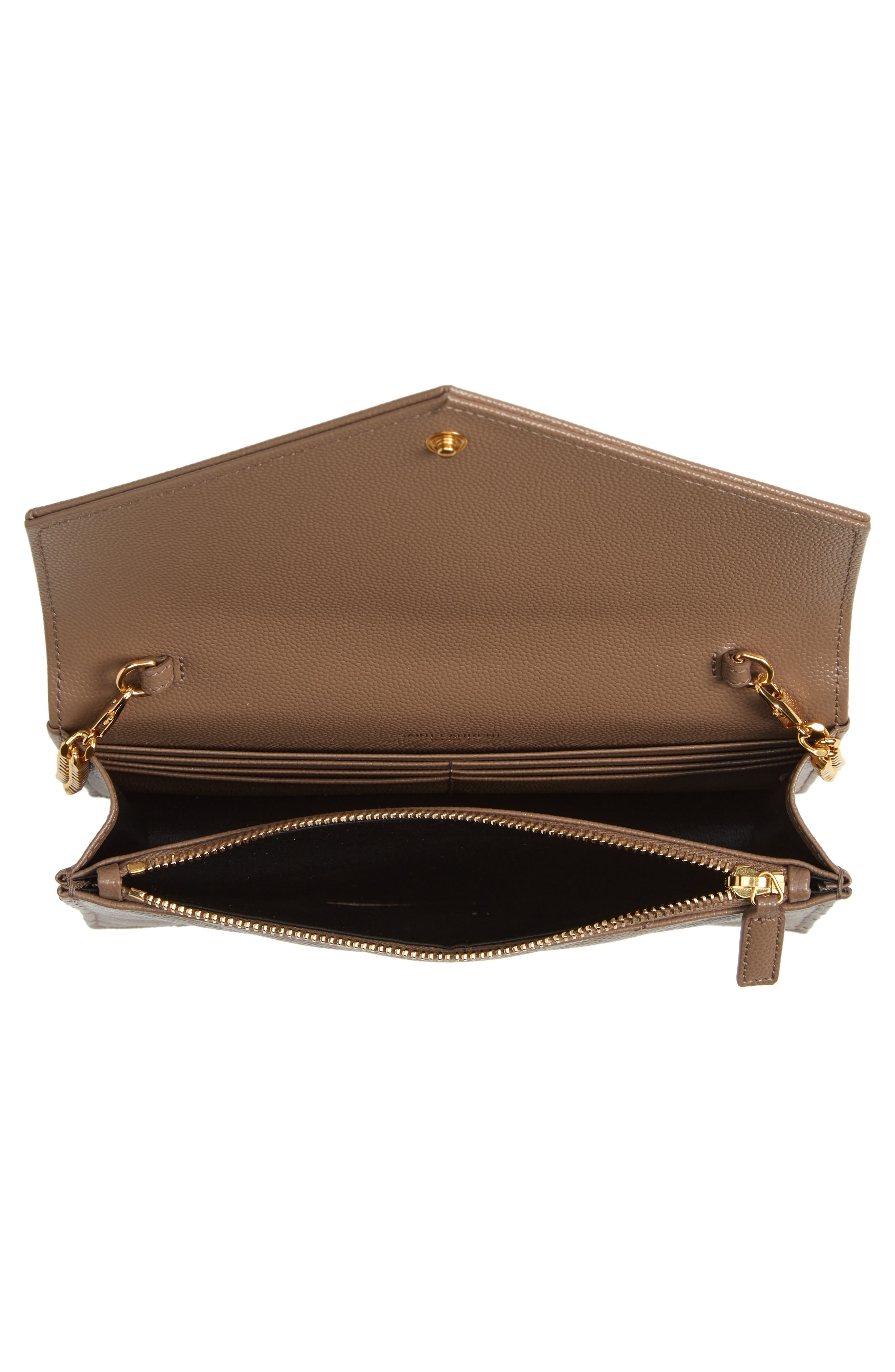 Cassandre Matelassé Leather Envelope Wallet on a Chain, Alternate, color, TAUPE