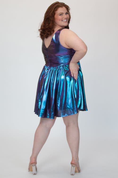 Sydney's Closet Bra-friendly Iridescent A-line Party Dress In Blue