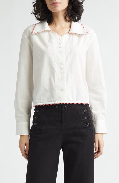 Redbud Cotton Poplin Button-Up Shirt