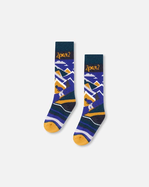 Deux Par Deux Boy Winter Ski Socks With Merino Wool In Multi