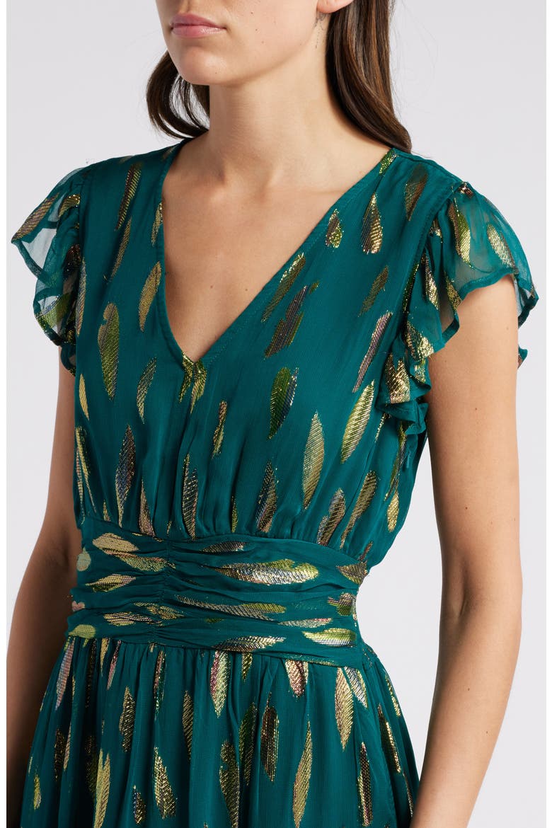 Jennsen Metallic Flutter Sleeve Maxi Dress, Alternate, color, TEAL