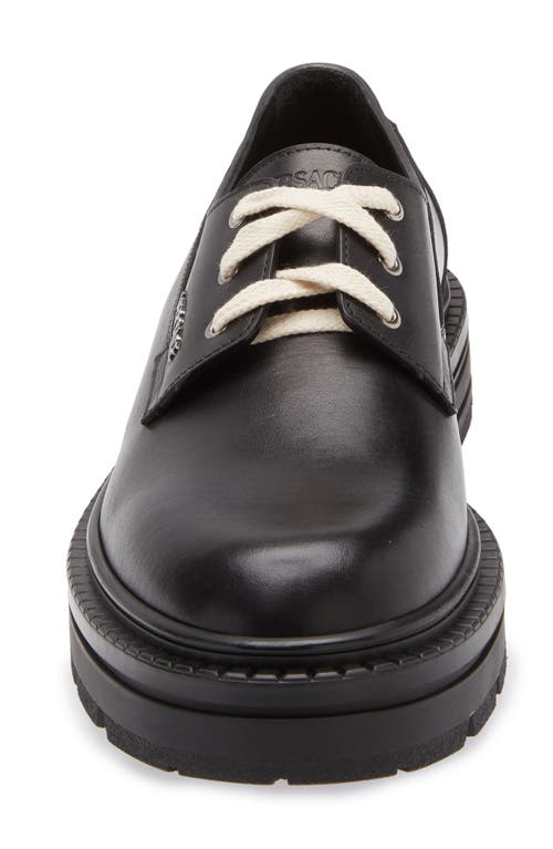 Versace Adriano Leather Derby Shoes In Black-ruthenium