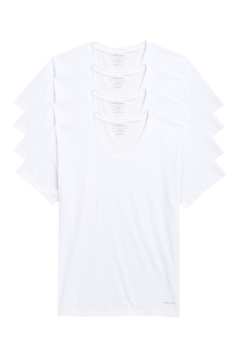 4-Pack V-Neck Undershirts, Main, color, WHITE
