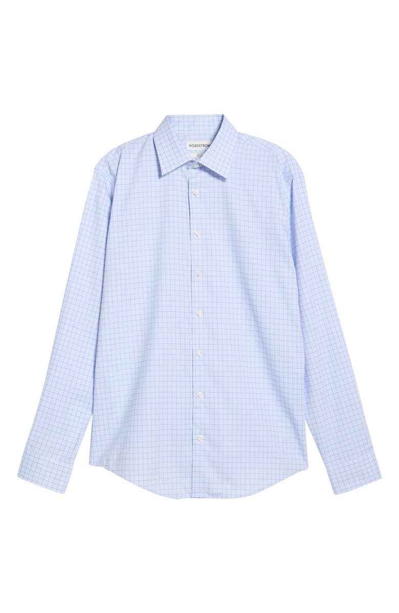 Nordstrom Trim Fit Check Premium Non Iron Cotton Dress Shirt, Main, color, Blue Valerio Griddnu