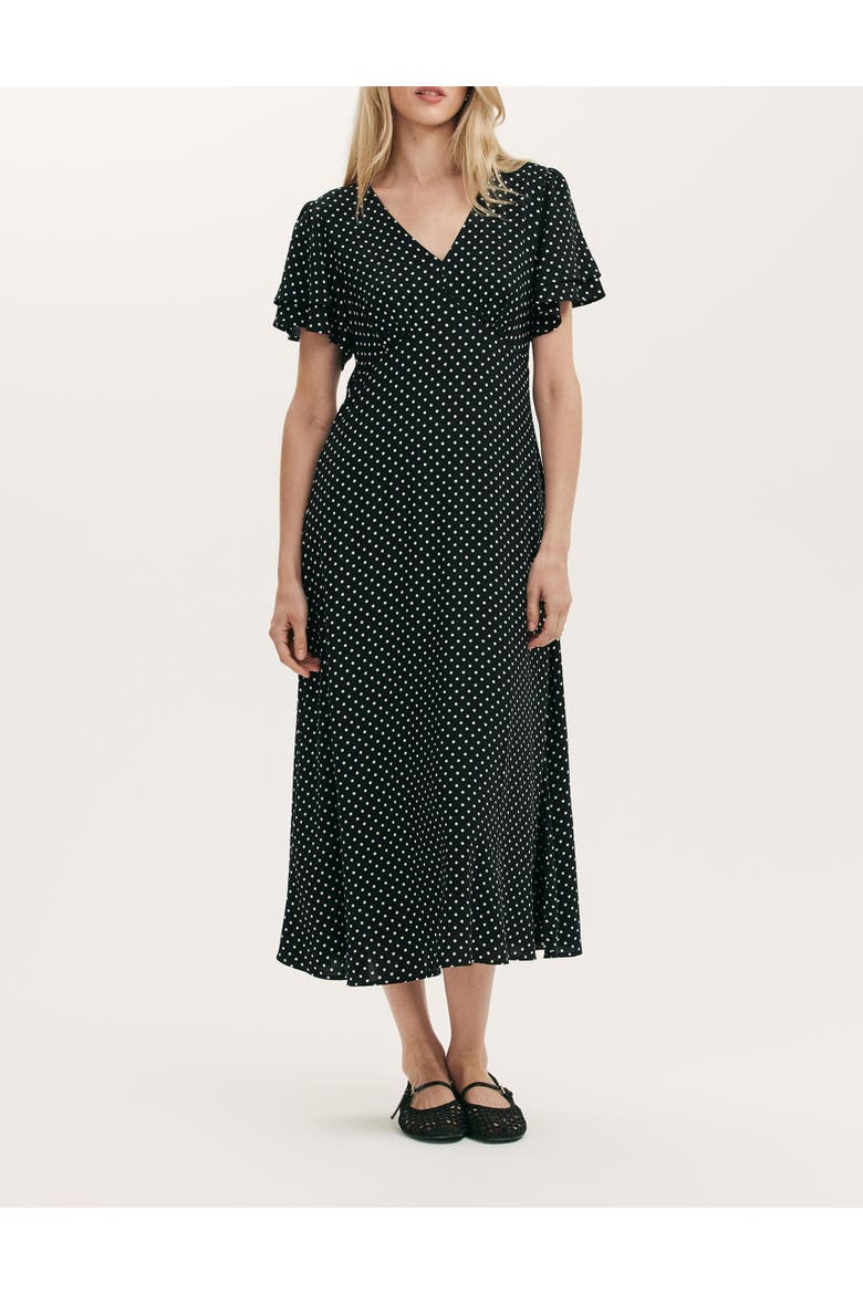 Saskia Polka Dot Midi Tea Dress, Alternate, color, Black Spot