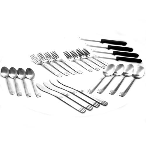 Gibson Palmore Plus 24 Piece Stainless Steel Flatware Set With 4 Steak Knives In Silver