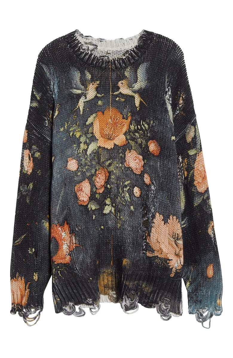R13 Oversize Distressed Floral Sweater, Alternate, color, Multicolor Black