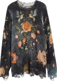 R13 Oversize Distressed Floral Sweater
