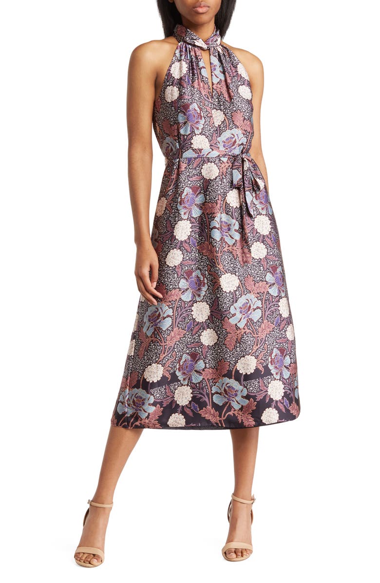 Daniel Rainn Satin Halter Midi Dress, Main, color, 