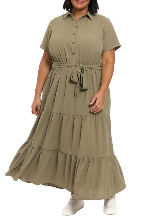 Tiered Tie Waist Shirtdress (Plus)