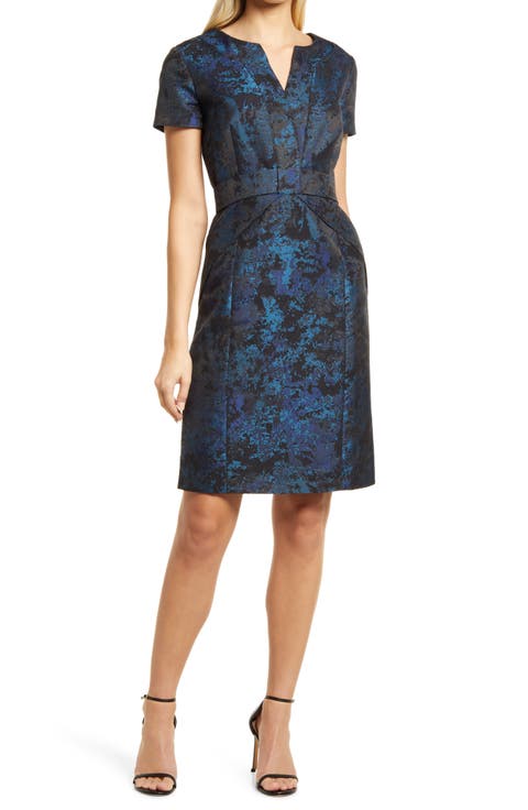 Jacquard Bow Sheath Cocktail Dress
