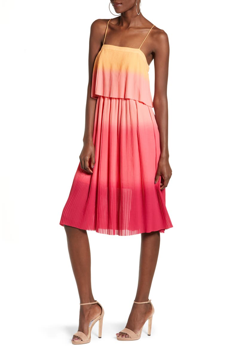 Pleated Sundress, Main, color, OMBRE CORAL WASH