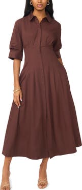 CeCe Pleated Button Up Shirtdress