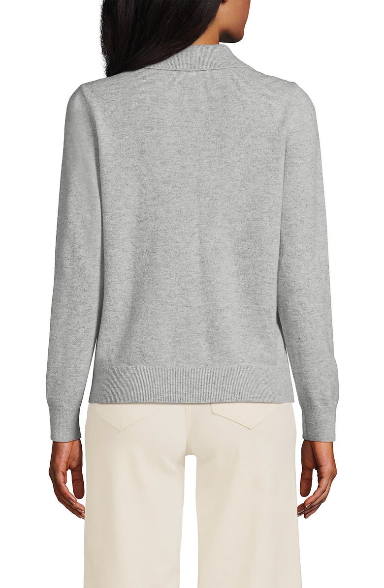 Lands' End Cashmere Johnny Collar Sweater, Alternate, color, Light Gray Heather