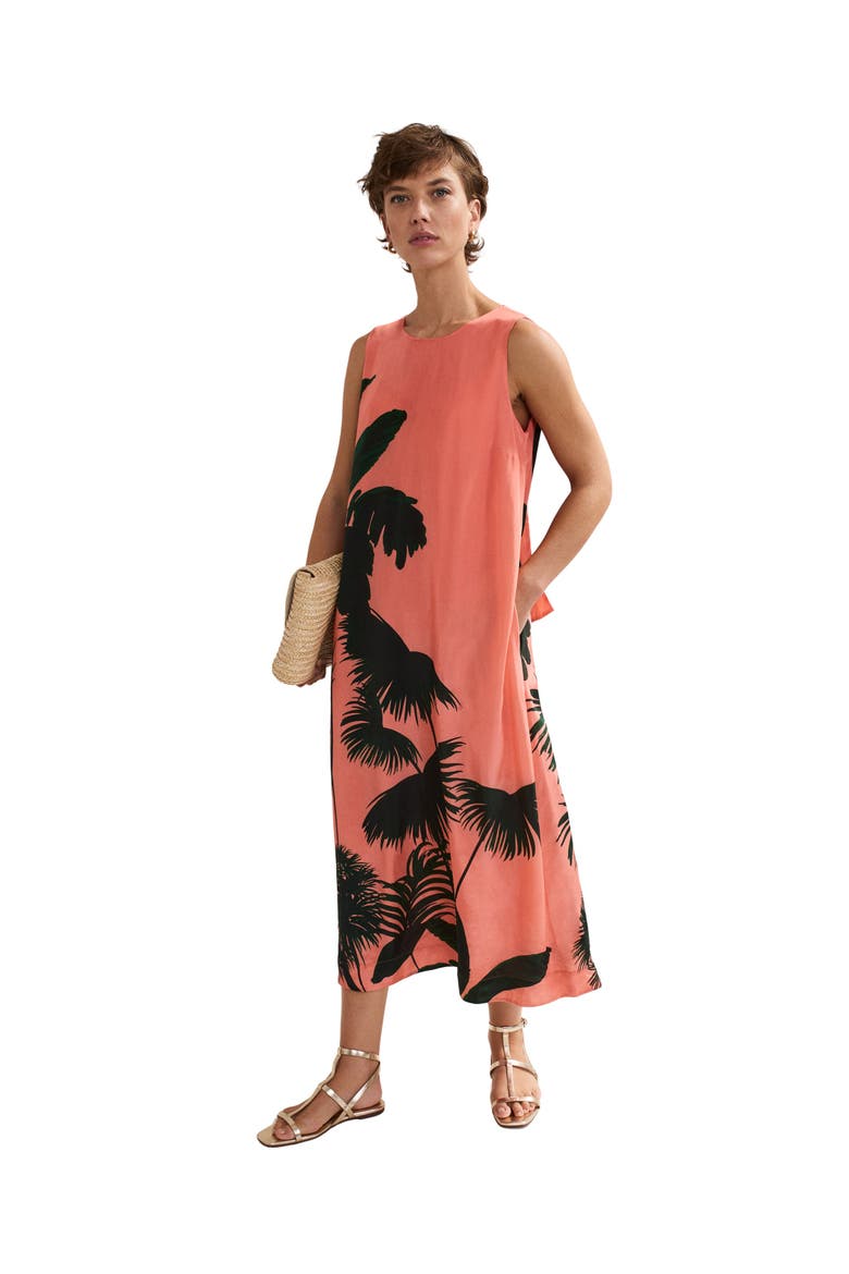 Leila Palm Midi Dress, Main, color, Coral