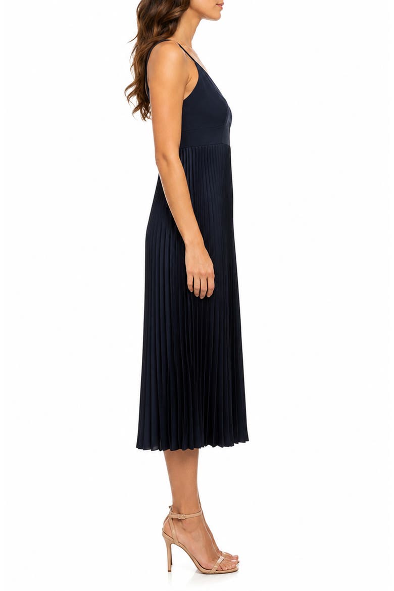 Pleated Satin Midi Dress, Alternate, color, DEEP NAVY