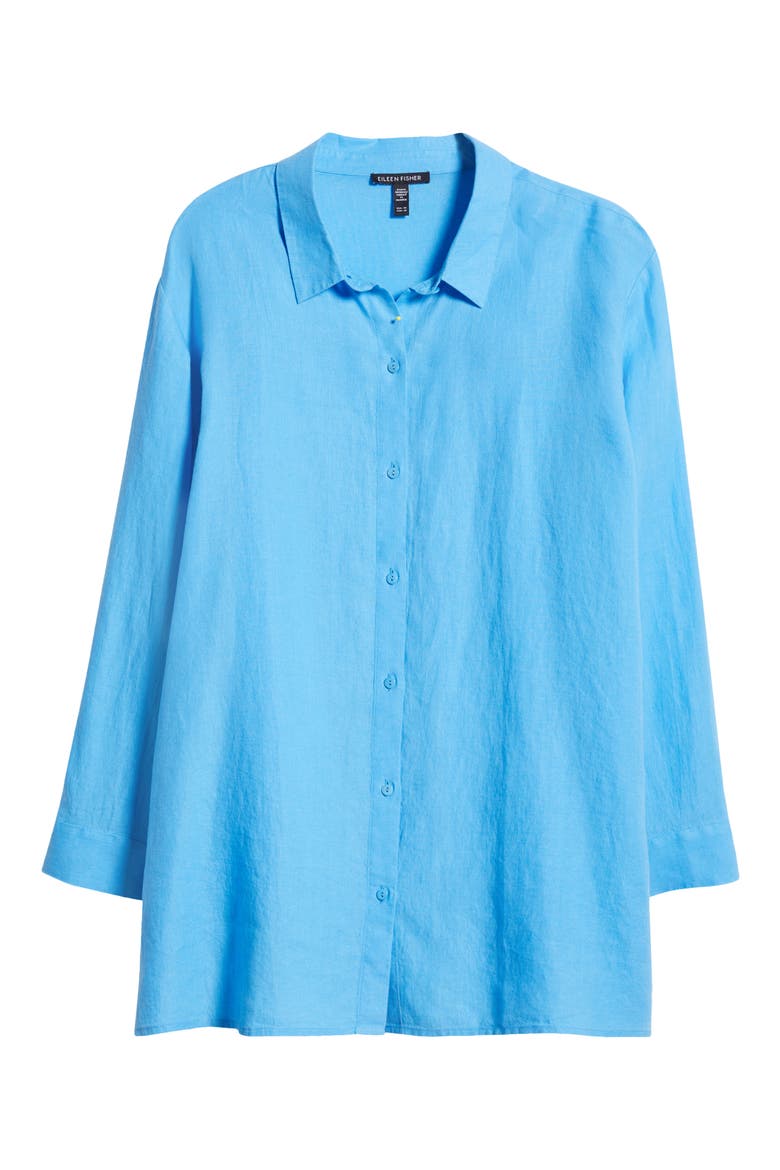 Classic Collar Organic Linen Shirt, Alternate, color, AZURE