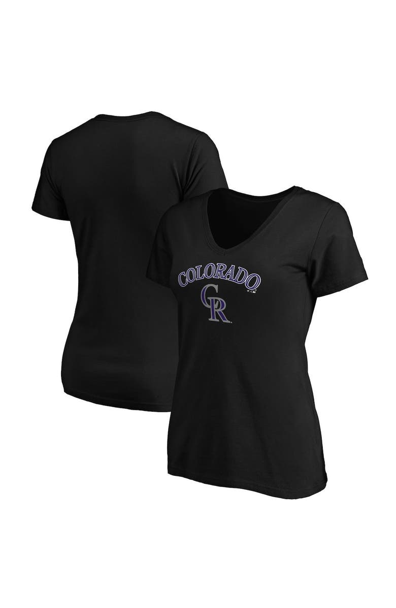 FANATICS Women's Fanatics Branded Black Colorado Rockies Team Logo Lockup V-Neck T-Shirt, Main, color, 