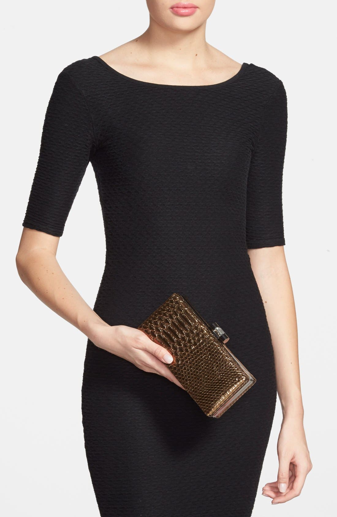Snake Embossed Box Clutch, Alternate, color, BRONZE