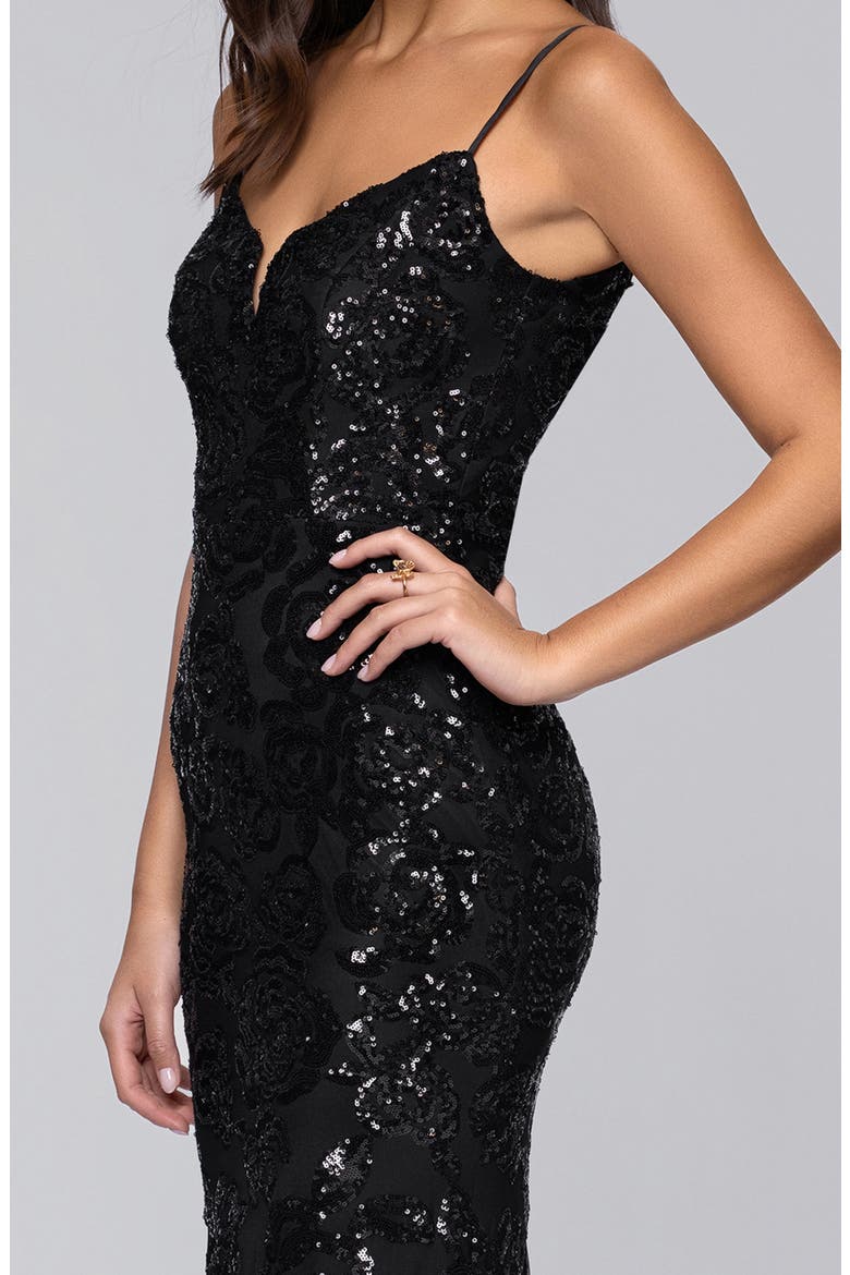 Sequin Rose Gown, Alternate, color, BLACK