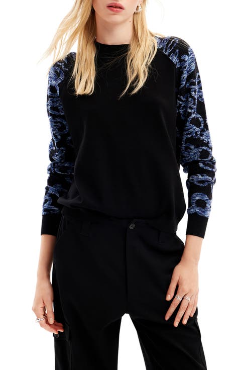 Floral Sleeve Crewneck Sweater