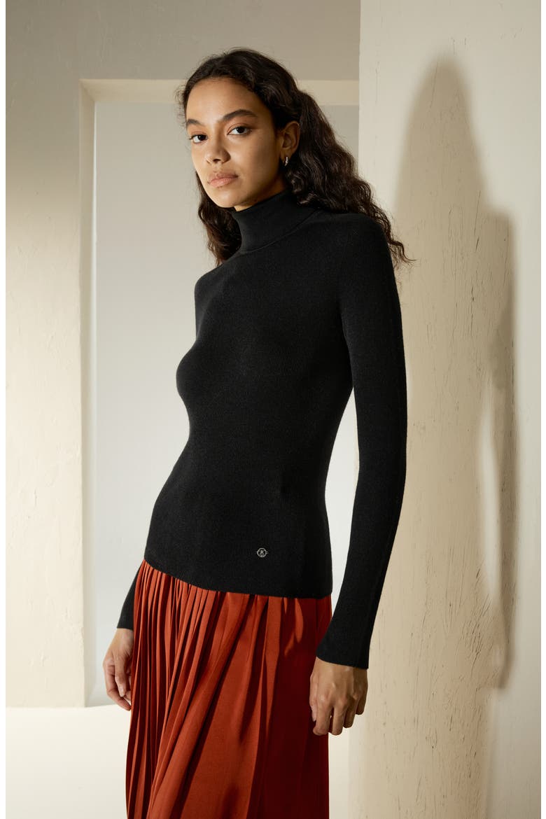 Women's Seamless Silk-Cashmere Blend Turtleneck Sweater, Alternate, color, Black