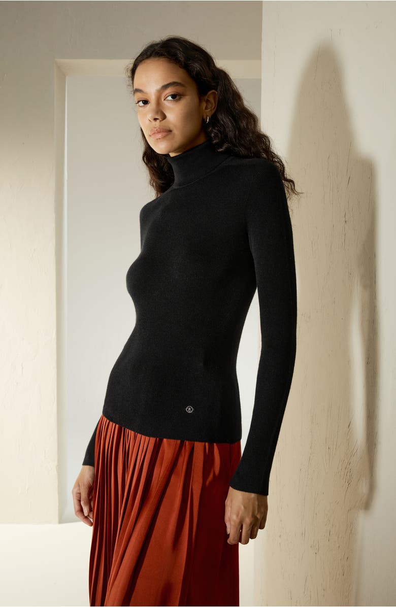 Lilysilk Seamless Silk-Cashmere Blend Turtleneck Sweater, Alternate, color, Black