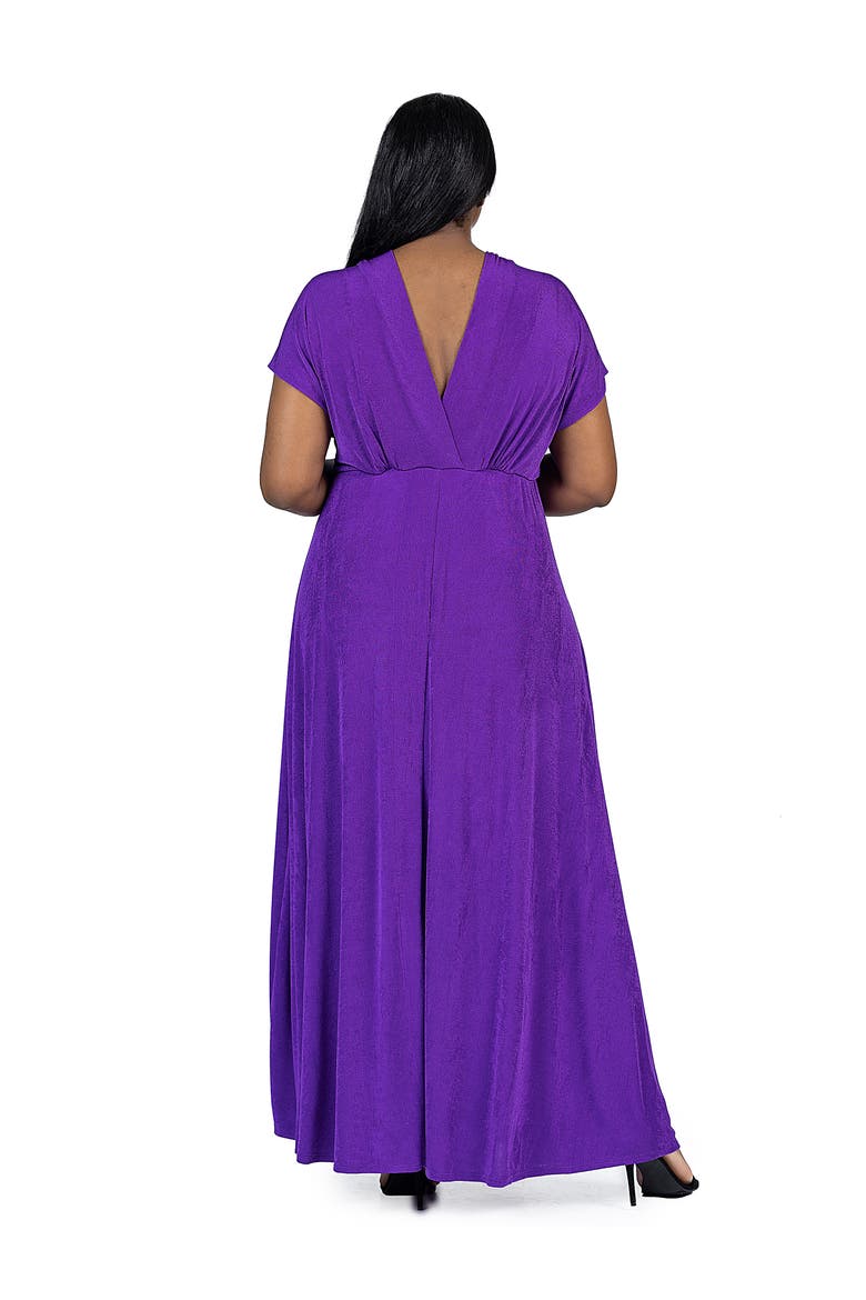 Plus Size  Flutter Sleeve Metallic Knit Maxi Dress Front Slit Empire Waist, Alternate, color, Purple