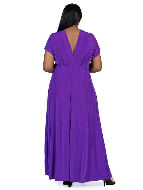 24seven Comfort Apparel Plus Size Front Slit Empire Waist Maxi Dress In Purple