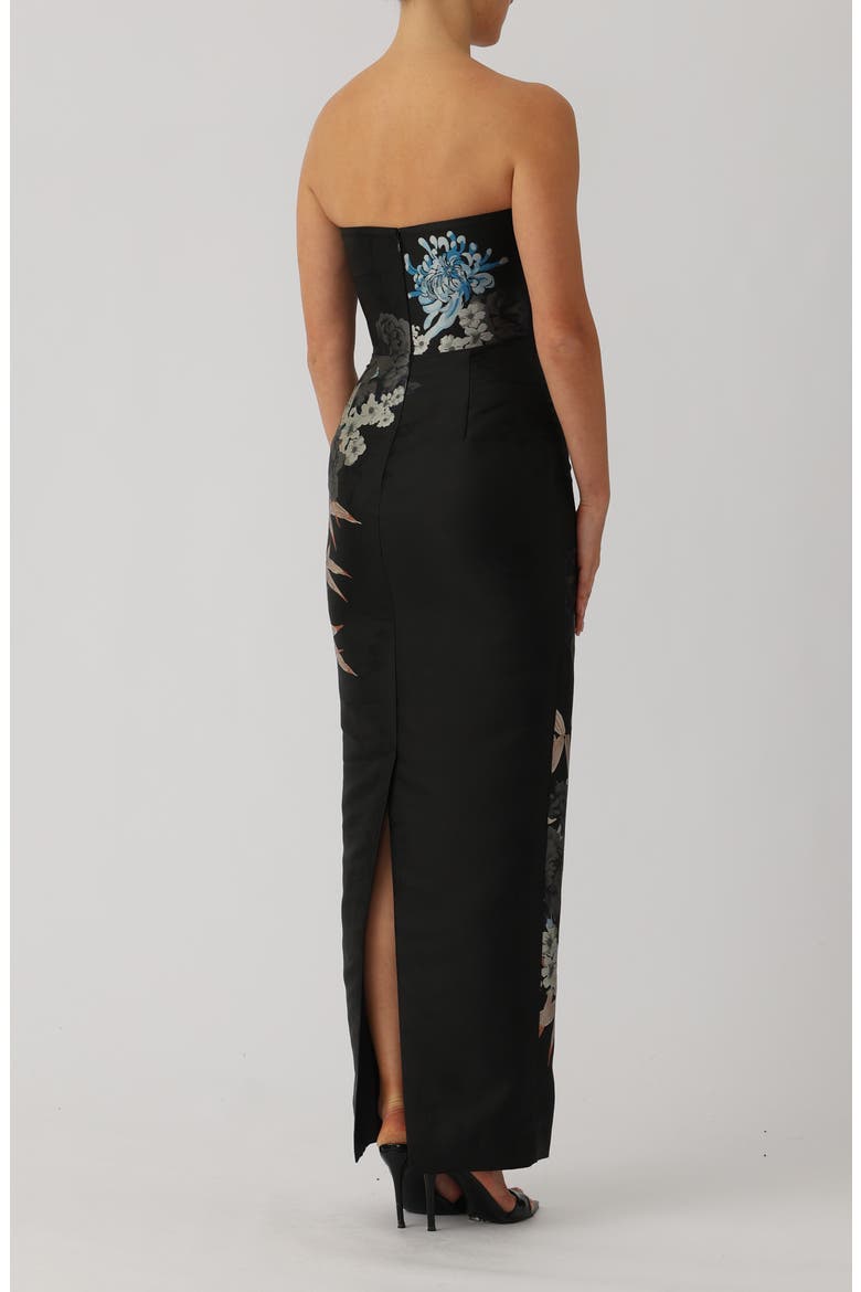 Ilsa Strapless Jacquard Sheath Gown, Alternate, color, BLACK MULTI