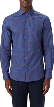 Bugatchi Shaped Fit Herringbone Stretch Cotton Button-Up Shirt
