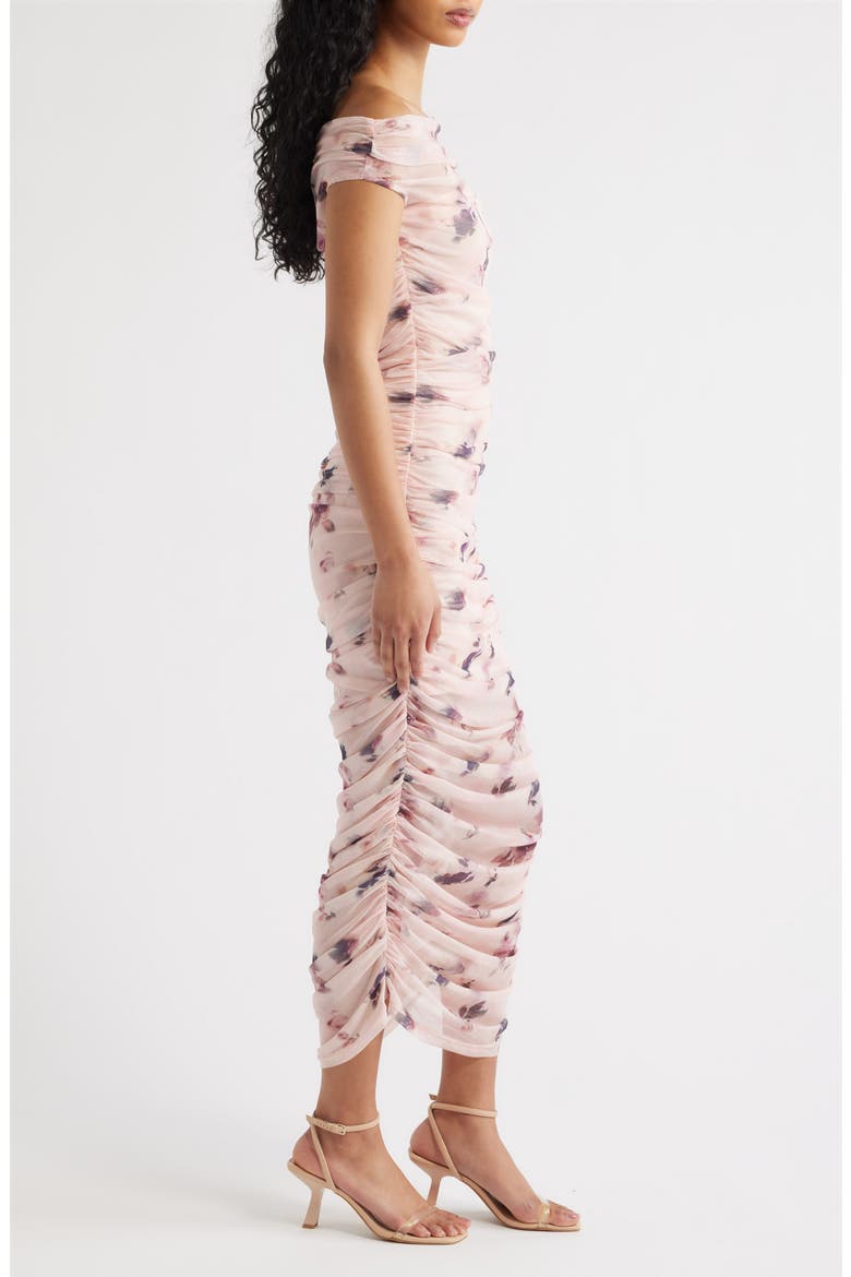 Claudia Floral Ruched Midi Dress, Alternate, color, PINK FLORAL