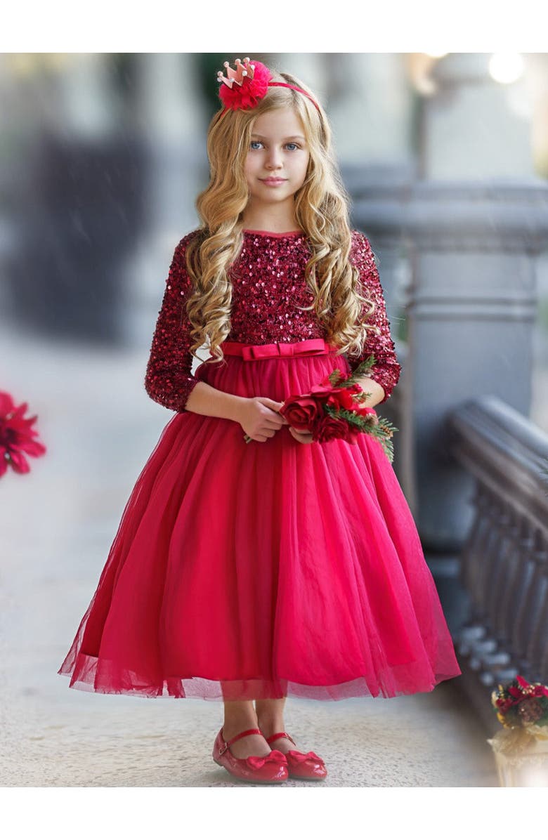 Mia Belle Girls Holiday Shining Star Maxi Dress, Alternate, color, Red